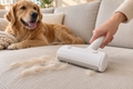 Rouleau anti-poils réutilisable Velmiyo sur canapé avec chien